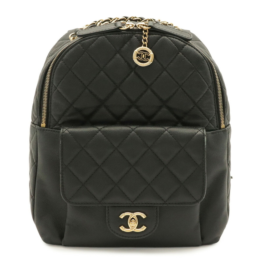 CHANEL Matelassé Coco Mark Chain Backpack Rucksack Mini Caviar Leather Black ...